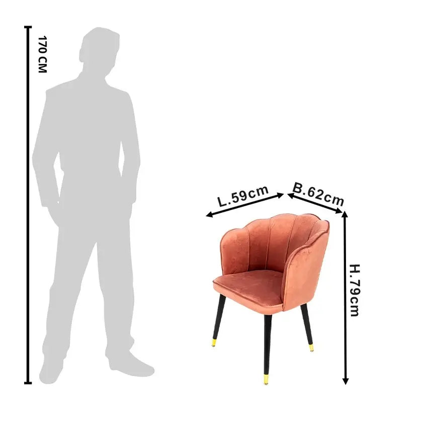 Elegant Shell Chair – Pink Velvet with Modern Metal Legs (59x62x79 cm)