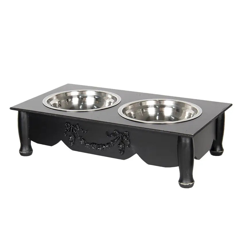 Baroque Style Double Pet Feeder – Elegant Black Wood & Metal Station